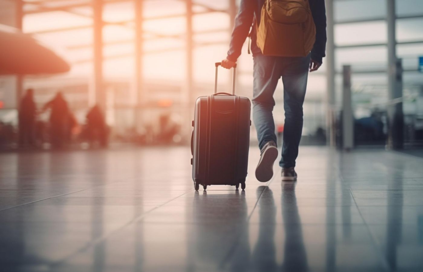 Pessoa com mala no aeroporto aproveitando seu prazo para viajar com o visto americano