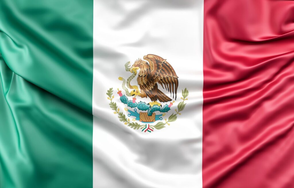 Bandeira mexicana levemente iluminada.