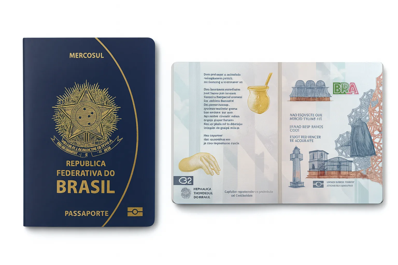 Passaportes brasileiros sobre mapa-múndi destacando 170 destinos